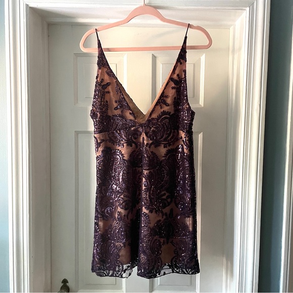 Free People Night Shimmers Mini Dress Purple Sequins Size 4 - Picture 10 of 16